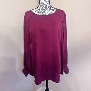 LOFT Plus - Button Shoulder Long Sleeve Blouse Top - Magenta - Size 16 Plus